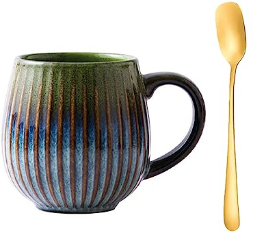 Tazas Cerámica 550ml, Tazas Vintage para Cafe, Rayas Tazas Grandes Desayuno Adecuada para el Hogar y La Oficina (Verde Degradado)
