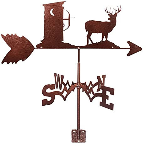 Gartendekoration, schmiedeeiserne Wetterfahne, Jagd- und Hirsch-Wetterfahne, Gusseisen, Gartendekoration, schmiedeeiserne Wetterfahne mit auf dem Dach montierter Windrichtungsanzei