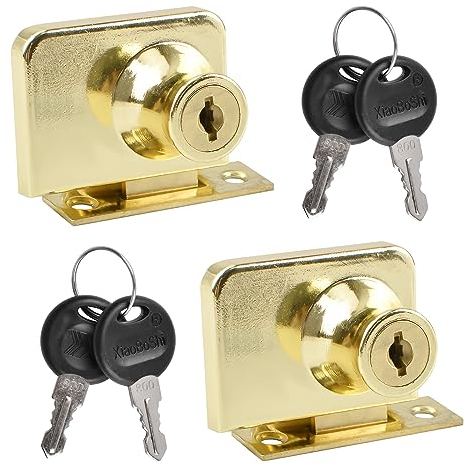 UFURMATE Serratura in vetro, 2 pezzi, in lega di zinco, doppia porta in vetro, doppia chiusura con la stessa chiave, doppia serratura aperta per porta in vetro spessa 5-8 mm (oro lucido)