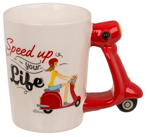 Out of the Blue Speed up your Life Kaffeebecher mit Motorroller als Henkel - Tasse Kaffeetasse (Weiß, Keramik, Kaffeebecher, Tasse, 300ml)