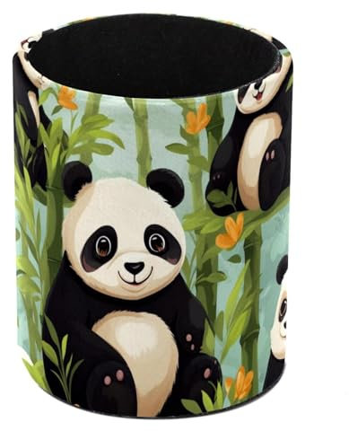 FJAUOQ Pot à crayons en bambou mignon en forme de panda pour bureau, organiseur de crayons en cuir, pinceaux de maquillage, tasse multifonctionnelle, fournitures de bureau pour la maison et l'école
