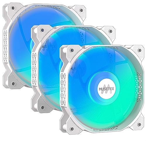 MUSETEX PC-Lüfter, 120MM PWM ARGB Computer Gehäuselüfter, einstellbare Geschwindigkeit, anpassbare Beleuchtung, hervorragende Kühlleistung, weiß, 3er Pack, MFW(Estimated Arrival in 6-8 Days)