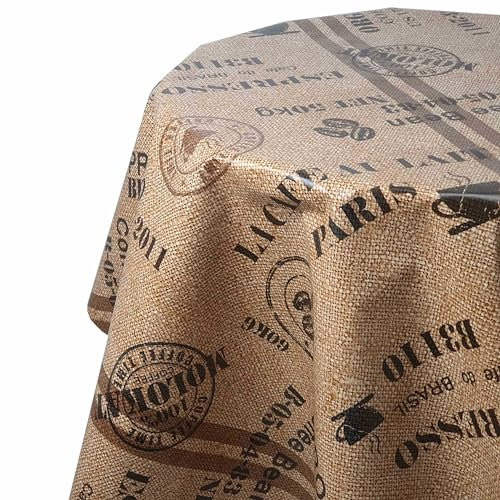 Wachstuch Wachstischdecke Tischdecke Breite und Länge wählbar Kaffeesack Braun Beige Oval 130 x 180 cm abwaschbar Gartentischdecke