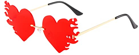 Flammen Sonnenbrillen Herz Rahmenlose Form Brillen Unisex Retro Herzförmige Mode Vintage Punk-Stil Sonnenbrille für Damen Herren, Herz Sonnenbrille Hippie Stil, Rave Brille (Z08, One Size)