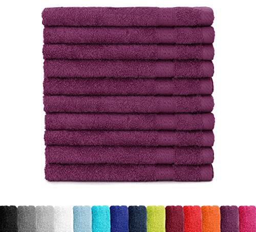 BaSaTex Frottee Gästehandtücher 30x50 im 10er Set | Gästetuch 100% Baumwolle Made in Green | Farbe: Lila