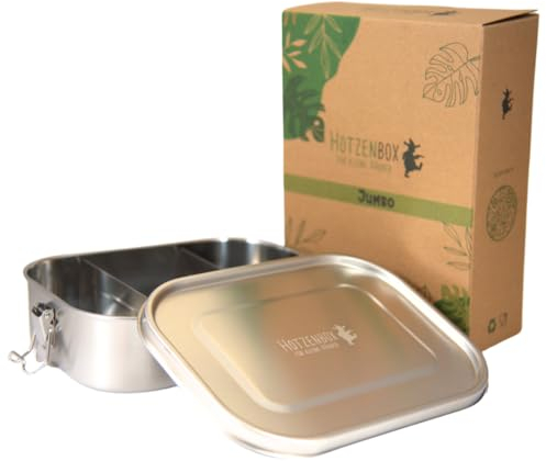 Viwanda Lunchbox Edelstahl HOTZENBOX JUMBO | Premium | 1400ml | 2 Trenner Auslaufsicher 3 Fächer/plastikfrei nachhaltig | Lunchbox Brotbox Vesperdose Pausenbrot groß | Schulstart | back to school