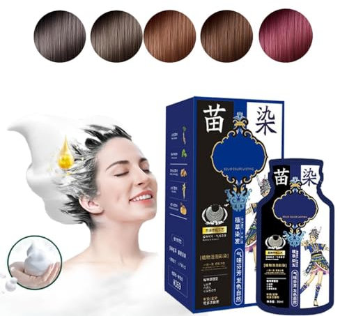 Miao-Ethnic Plant Extract Bubble Hair Dye Cream, 3 in 1 Plant Bubble Hair Dye Shampoo, Natural Hair Dye Shampoo, Hair Color Bubble Dye Shampoo (Chestnut Brown)