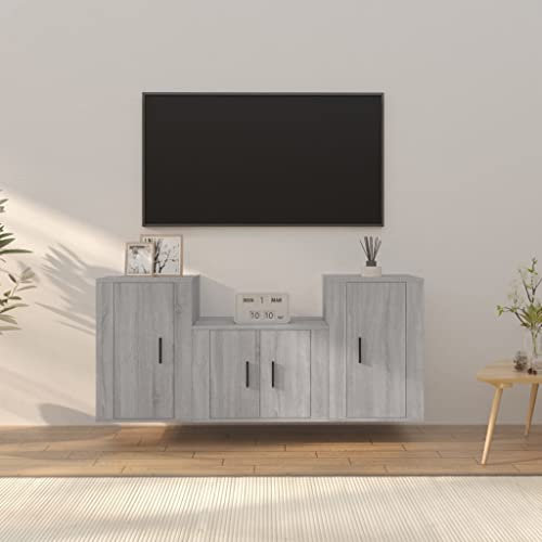 AUUIJKJF Home Outdoor Others3-teiliges TV-Schrank-Set, Grau, Sonoma, Holzwerkstoff