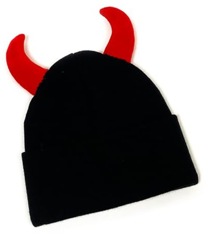 TARFULKAR Devil Horns Beanie Punk Skullies Teufelshorn Mütze Gothic Beanies Schwarz, Schwarz, M-L