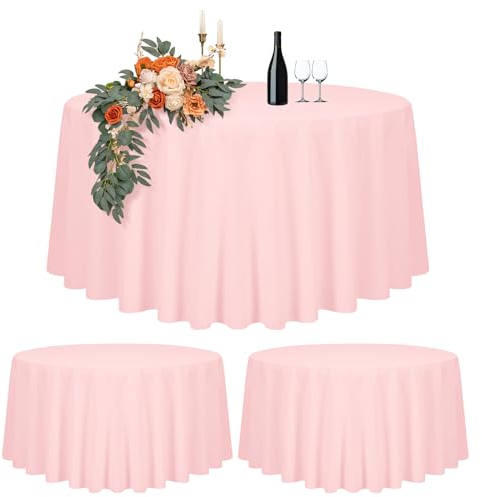 Teruntrue Lot de 2 Nappe Ronde Rose Tissu de 305cm, Imperméable et Lavable Nappes pour Tables Ø150-240 cm,Grande Nappe Ronde en Polyester pour Fête Mariage Buffet Camping Restaurant