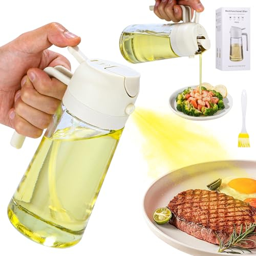 Toaren 2 en 1 Pulverizador Aceite,470ml Aceitera Antigoteo,Spray Aceite Cocina para Freidora Aire,Rociador Para Cocinar,Vaporizador Aceite con cepillo aceite para Cocinar,Barbacoa,Ensalada(Beige)