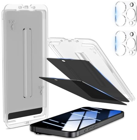 KUUBUUL für Panzerglas Sichtschutz für iPhone 14 Pro Max, [Automatische Staubentfernung][2+2 Stück] Privatsphäre Bildschirmschutz und Kamera Schutz, Anti-Kratzer, Bläschenfrei, Anti Spy Folie