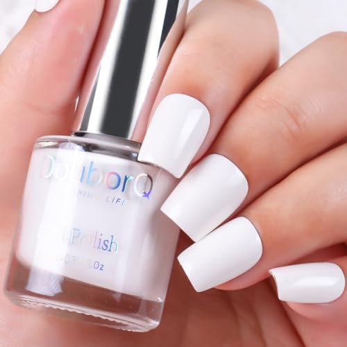 DouborQ Elegant White Color Nail Polish Finger Air Dry Long-lasting Nail Art Varnish (02)