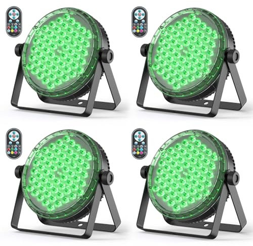 Oloaxolx 4 pezzi fari LED da 120 W, 60 Led Par, con telecomando, luci festa RGBW 4 in 1, effetto arcobaleno, 8CH/DMX512/strobo discoteca,luci palco per feste, matrimoni, bar, club, decorazione