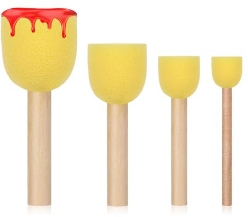 4 Stück Malerei Schwamm Pinselset Runde Schwämme Pinsel Set,Schwammstupf Pinsel, Für Malerei Handwerk Keramik DIY Malerei Werkzeuge Packung, Gelb