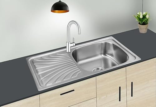 Omeere, 75 x 40, fregadero de cocina, acero inoxidable 304, grosor del material 0,8 mm, fregadero, fregadero empotrado, rectangular, 1 cuenco, cocina pequeña (estante izquierdo)