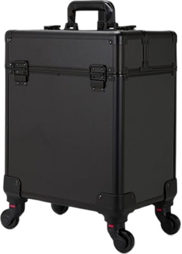 Rolling Makeup Case with 4 Compartments, Cosmetology Case on Wheels, Makeup Storage Box on Wheels, Hairstylist Traveling Bag, Professional Makeup Case