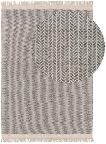benuta Pure Wollteppich Kim - Grau 200x300 cm - Baumwolle,Wolle - Rechteckig & im Style: Ikat, Hygge & Cozy, Minimalistisch - Pflegeleicht für Wohnzimmer Schlafzimmer
