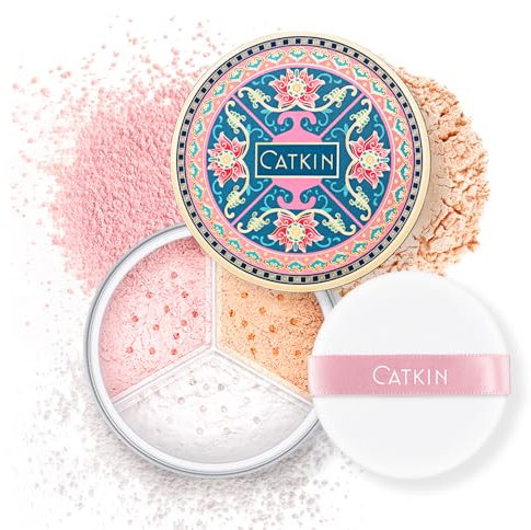 CATKIN Loose Setting Powder, Makeup Fixier Puder, Minimiert Poren und Feine Linien, Farbkorrigierend, Ölabsorbierend, Vegane Formel, Schimmer Finish, 5.2g*3