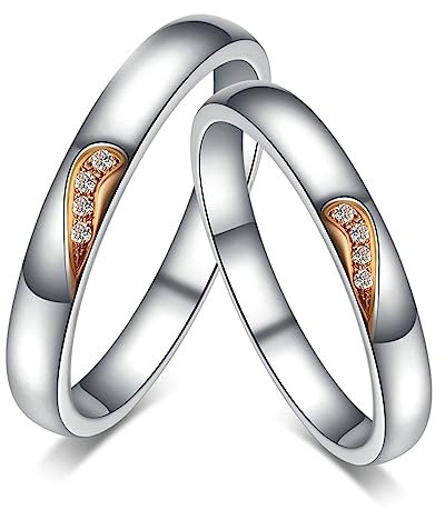 Promise Ring Man, Hochzeitsringe Gold Puzzle Herz Paarring Labor Geschaffener Diamant 0.016ct Runde Form Eheringe Größe 66 (21.0) 18 Karat Gelbgold