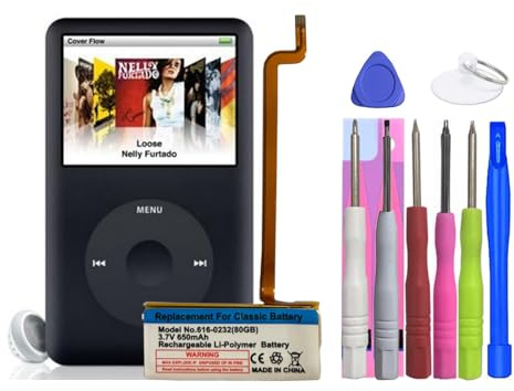 MUKUZI AKKU Compatible with MP3 Video Player - Apple iPod Classic 6th Generation 80GB 6G 80GB, A1138 & iPod 5th 5.5 Gen (Replacement for 616-0232)