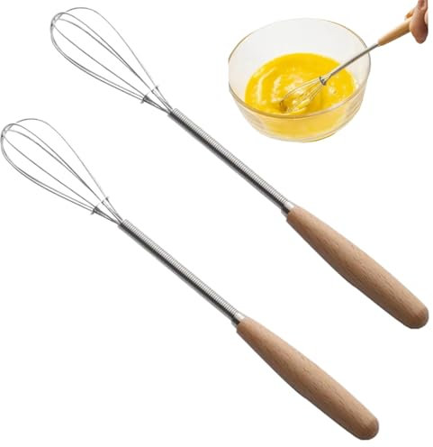 Tiny Whisk 8 Long Mini fouet avec poignée en bois 2pcs sans bâton en acier inoxydable fouet à œufs pour cuisiner ballonnet à main à la main à la maison pour la maison, restaurant.