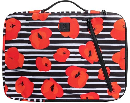 Exacompta - Réf. 17313E - 1 Housse ordinateur compatible avec PC de 15-16 pouces - poignée rétractable - petite poche à l'avant - fermeture zippée sur 2 côtés - en tissu recyclé - Coquelicot