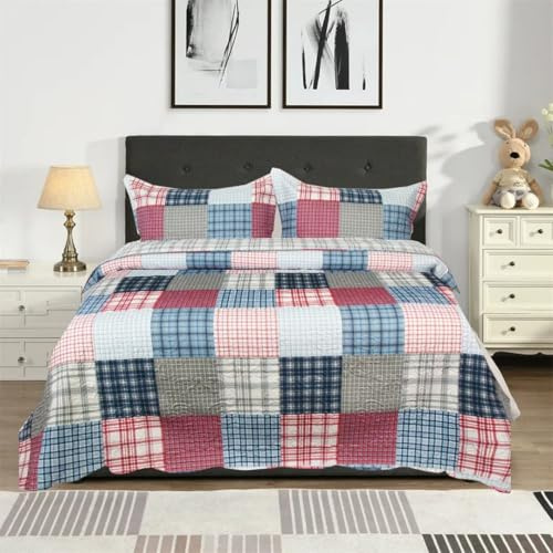 ZIYA HOMES Double Quilted Reversible Patchwork Bedspread Comforter Bed Throw with Pillow Sham Quilted Coverlet Bedding set Reversible Cotton Bedsheet Quilted Bedding Set Machine Washable