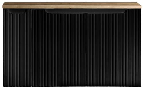 [en.casa] Meuble sous-Lavabo avec 3 Portes Système Softclose Surfaces de Qualité Résistantes à l'Humidité Chocs MDF Panneau de Particules Métal 100 x 60 x 40 cm Noir Effet Chêne