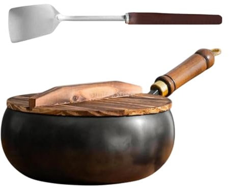 F Fityle Pentola per Cottura a Forma di Pancia in Ferro Wok Pentola a induzione Pentola per zuppa Cinese Wok a Fondo Tondo Non Rivestita per Cucina Domestica