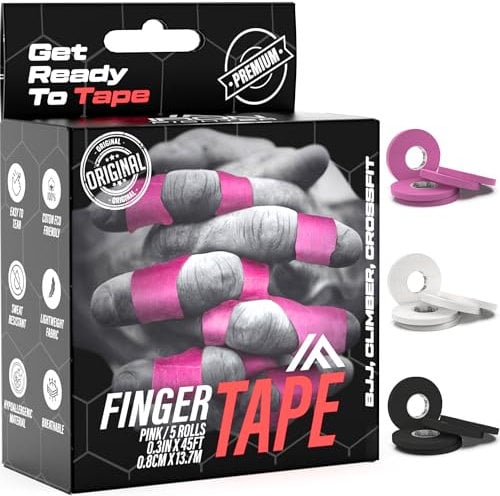 IRON FIGHTER 5X Rolls of Pink Sports Tape 0.8CM X 13.7M - Zinc Oxide for BJJ Brazilian Jiu Jitsu, Rock Climbing, Crossfit, Judo, Volleyball - Strapping