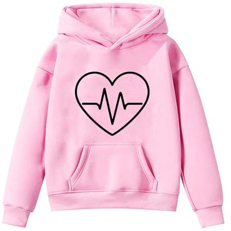 SRTUMEY Felpa con cappuccio da bambina per San Valentino, con stampa, imbottita, con tasca, per autunno/inverno/primavera, per bambine da 1 a 9 anni
