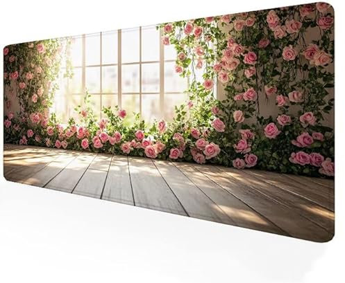 Tappetino Mouse rosa 1200x400x3mm Tappetino Mouse XXL Speed Gaming, Accessori Scrivania con Bordi Cuciti, Mousepad con Base in Gomma Antiscivolo, Lavabile per Ufficio, Casa, Regalo, fiore G1-116