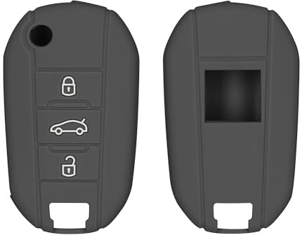 kwmobile Autoschlüssel Silikon Hülle kompatibel mit Peugeot Citroen 3-Tasten Klapp Autoschlüssel - Schlüsselhülle in Dunkelgrau