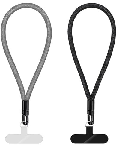 FdcLixuvol 2 Pack Cell Phone Lanyard with 2 Patch, Adjustable Hand Wrist Strap with Tether Tabs, Universal Multifunctional Patch Polyester Lanyard for Cell Phones for Women and Men(Black, Gray)