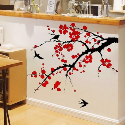 Stickers Muraux Fleurs Rouges Autocollant Sticker Pour Chambre Salon Mur,Autocollant Decoratif Mural, Chambre Enfants Bébé Pépinière,Decoration Chambre Adulte