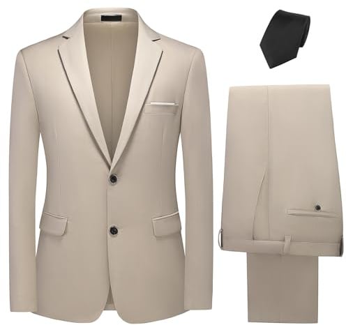 KUDMOL Costume Homme 2 Pièces à Deux Boutons Blazer Pantalon avec Cravate | Smoking Slim Fit de Couleur Uni à la Mode