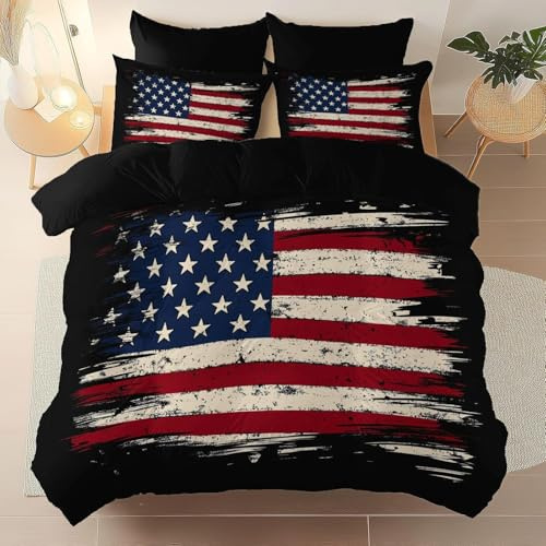 PUOJIEAT 3D Double Duvet Cover American Flag Soft Microfiber Bedding Sets Reversible American Flag Quilt Cover 200x200 cm and 2 Pillowcases 50x75 cm Adults Kids Printed Bedroom Bed Set r.520