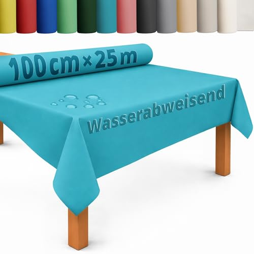 DecoHomeTextil Tischdecke Vliesstoff Rolle 1 x 25 m Türkis | abwaschbar, wasserabweisend, zuschneidbar, anpassbar, Tischdeckenrolle, Vlies