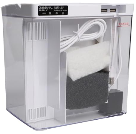 Tidevib Acquario da tavolo per starter kit con filtro LED Betta Fish, piccolo pesce ecologico per serbatoio con filtrazione a 3 strati, pompa silenziosa, 20 x 20 x 14 cm, nero