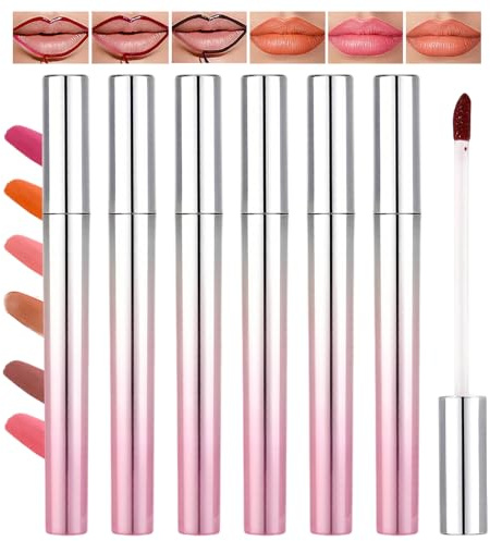 6Pcs Lip Stain Peel Off Set, Long-Lasting and Smudge-Proof Makeup, Lip Liner Tint Waterproof and Non-Stick Cup, Lipstain Peel Off Easy to Paint（6 Colors）