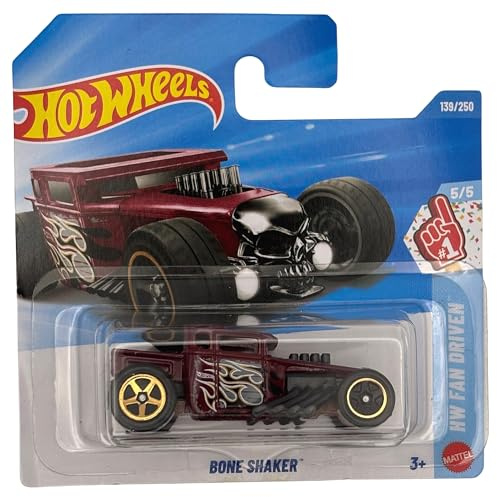 Hot Wheels - Bone Shaker – HW Fan Driven 5/5 – JJJ92 – Short Card – Vino Rojo – Mattel 2026 (139/250) - Modelo de culto Hot Rod Skull - 1:64