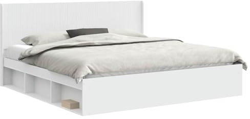 vidaXL Bettgestell mit Stauraum und Kopfteil Weiß 200 x 200 cm, Moderner Bettgestell, stylische Kopfteil, rechteckiger Stauraum, platzsparende Möbel für Dein Schlafzimmer