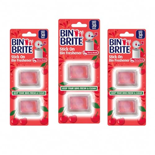Bin Brite Stick On Bin Freshener 2 Pack – Bin Lid Odour Neutraliser for Indoor & Outdoor Bins, Watermelon, Lavender or Cherry Variants (6, Cherry)