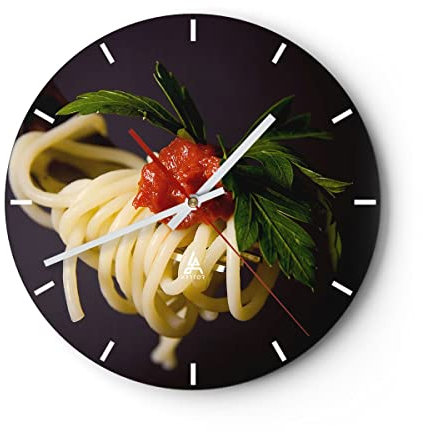 Modern Wanduhr Italien Pasta Spaghetti 40x40cm Rund Groß Wand Uhr Glas Analog Zimmeruhren Küche Büro Wohnzimmer Glasuhr Wall Clock Dekoration Design Wanddekoration Küchenuhr C3AR40x40-1307