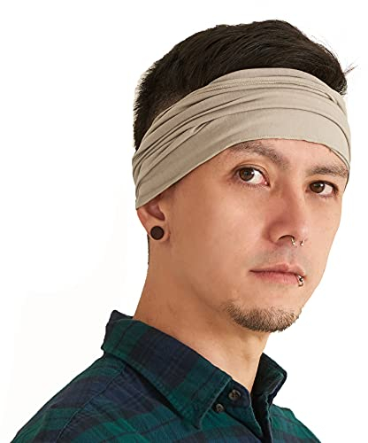 CHARM Stirnband Herren Bandana Damen - Kopftuch Herren Hair Band Men Headband Damen Piraten Haarband Männer Sport Beige M