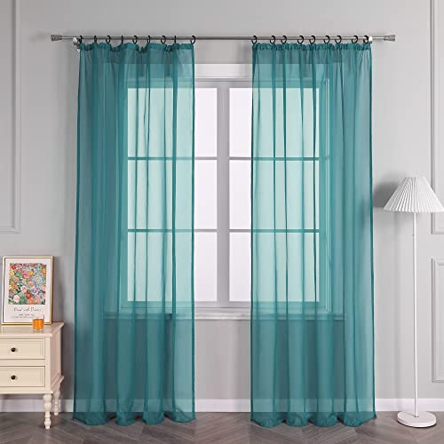 Joyswahl Voile Gardine Unifarbiger transparenter Vorhang mit Kräuselband »Regina« Schals Fenster Vorhänge BxH 140x260cm Blau 2 Stück