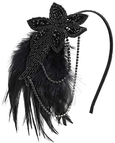 BABEYOND 1920s Flapper Stirnband Feder Perlen Kopfstück Roaring 20s Great Gatsby Haar Accessoire für Party