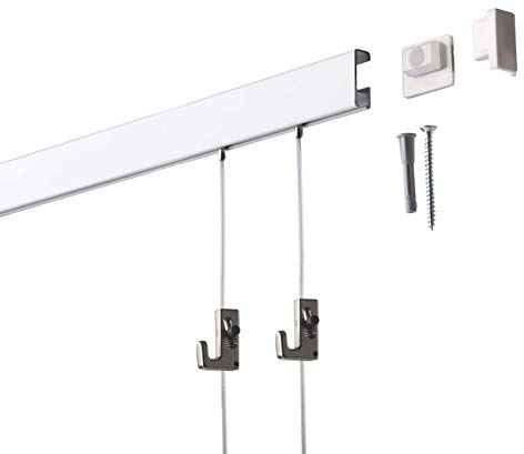 2 Meter (1 x 2m) SOFT-RAIL® Bilderschienen Set COMFORT (M), Silber-matt eloxiert, versch. Längen und Farben