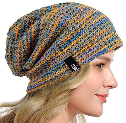 HISSHE Frauen Slouch Beanie Strickmützen Baskenmütze Skullcap Lange Baggy Winter Sommer Hüte B08w (Mutil Blau)
